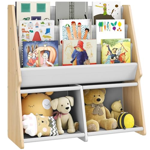 Image of HOOBRO Kids Bookshelf and Toy Organizer, Book Shelf for Kids Room and Nursery, Book Rack Storage, Book Display Shelf for Toddler, Children Age 3+, Natural and White WN49CW01