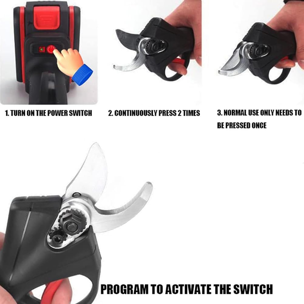 Tijeras de Podar Eléctricas con 2 Baterías de Gran Capacidad, Tijeras de Podar con Batería Inalámbrica de 48 V para Podar Árboles Sin Esfuerzo, Corta Ramas de hasta 50 mm de Diámetro