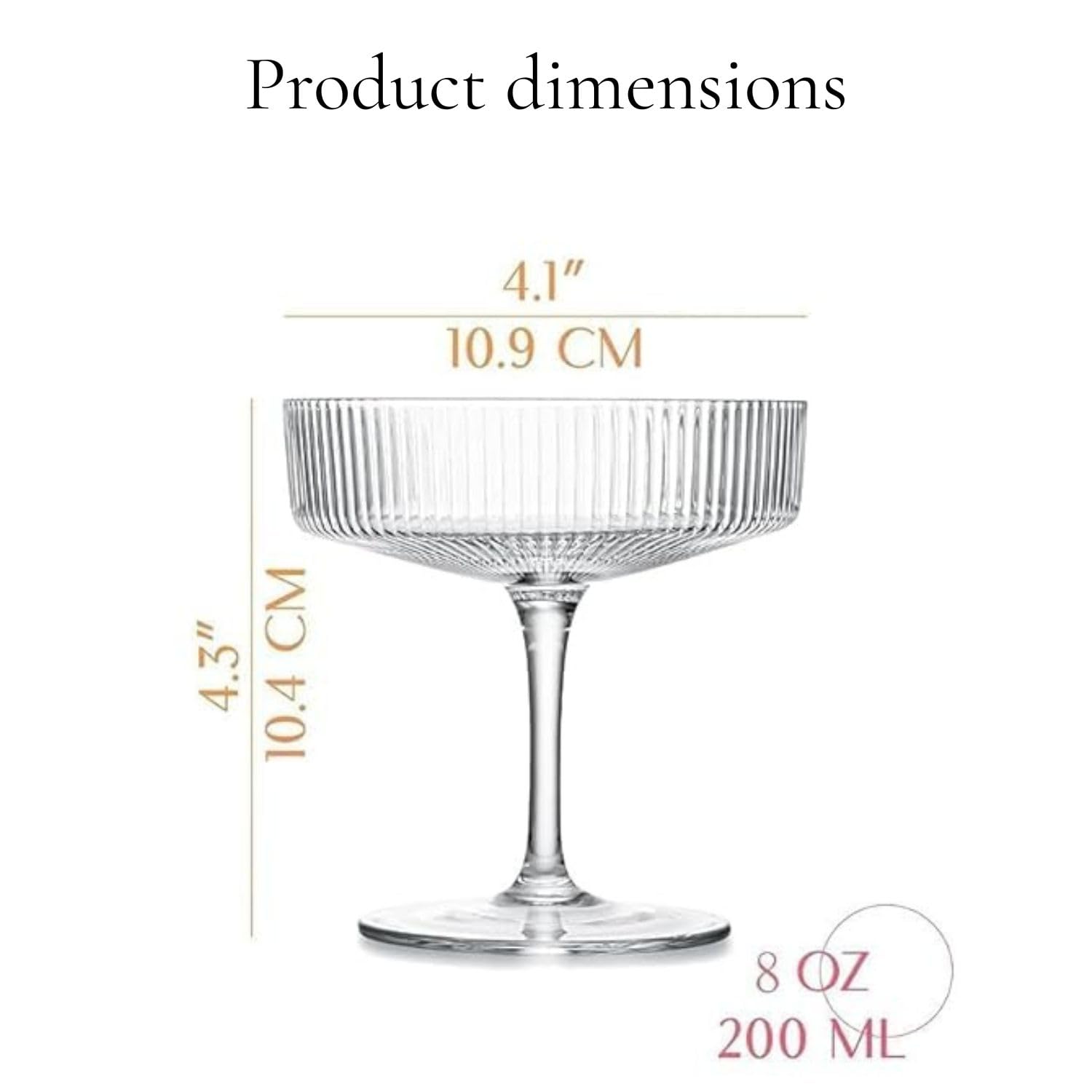 VIHANCO Ribbed Coupe Glasses, Set of 6, 200ml Crystal Clear Cocktail Glasses, Vintage Fluted Design for Martini, Champagne and Wine 1