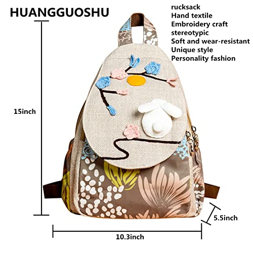 Image of Small Canvas Backpack, Retro Boho Washed Hippie for Women Daily Commute (Rabbit Decorations)