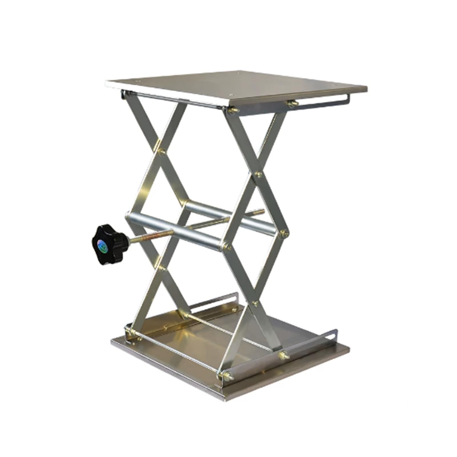 Mesa Elevadora Manual De Laboratorio, Soporte Plataforma Gato Acero | Con tapete antideslizante y mango giratorio, rango de altura ajustable 44-460 mm, capacidad de carga 5-25 kg(150x150mm)