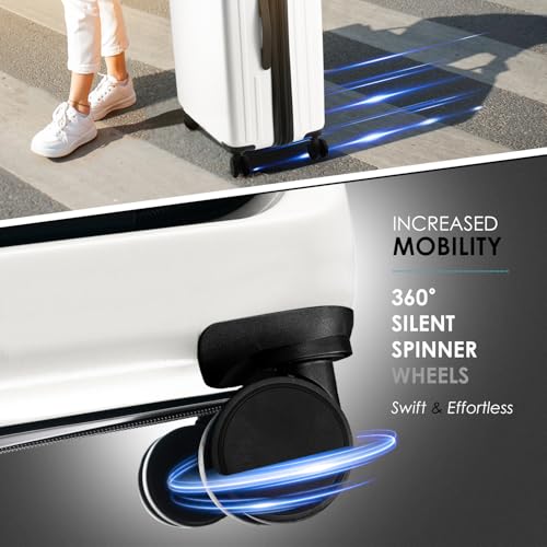 Image of 22 Inch Carry On Luggage 22x14x9 Airline Approved, Small Carry On Suitcase, Hard-shell Carry-on Luggage with Wheels, Durable Expandable White Luggage Carry-On with Cosmetic Case