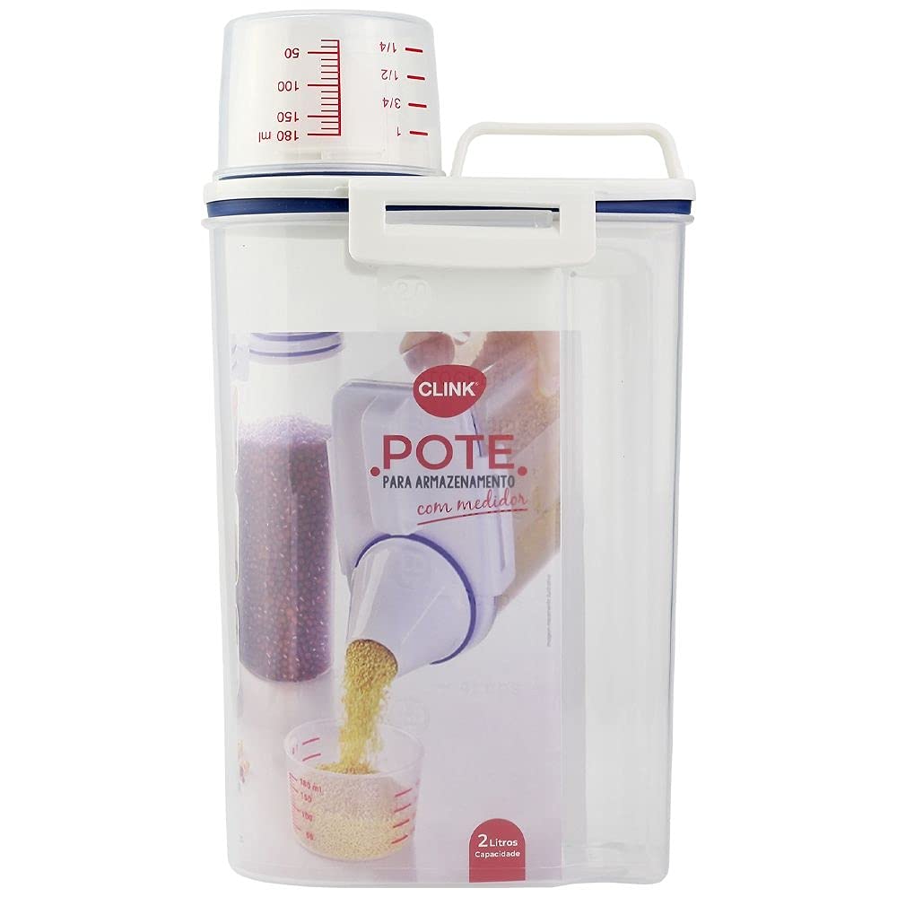 Jheppbay Pote Hermético para Armazenamento com Bico e Copo Medidor 2L - Transparente com