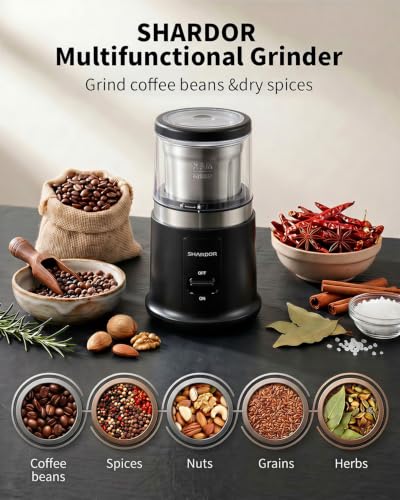 Image of SHARDOR Quiet Coffee Grinder Electric, 70g Removable Bowl Spice Grinder for Coffee Beans, Seeds and Grains, Super Silent Grinding Mill with 60dB Low Noise, 2.5oz Capacity, Black