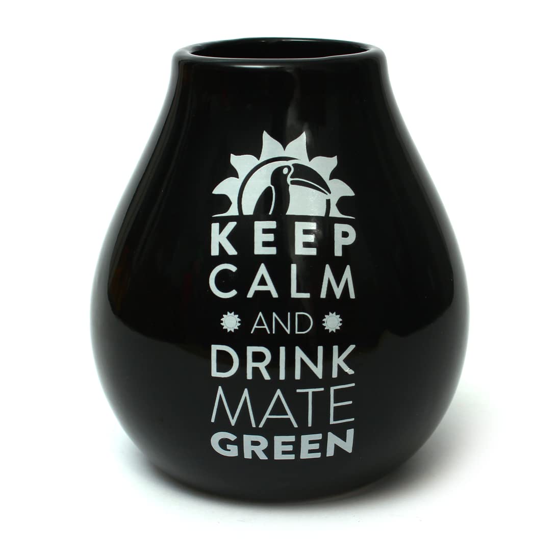 Mate kubek do herbaty Black 350 ml | ceramiczny kubek do herbaty Mate Luka Negro | Bombilla stalowa słomka do picia Liza 19 cm | Analogowy termometr do herbaty w etui "długopis" o długości 15 cm |