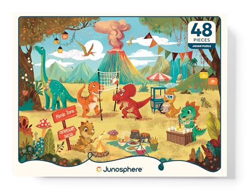 Image of Dinosaurs at a Picnic Jigsaw Puzzle | 48 Pieces | Ages 4, 5, 6, 7 Years | Premium Montessori Toy & Quiet Time Activity | Birthday Gift or Return Gift for Kids