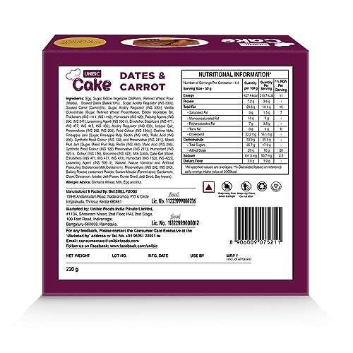 Image of Unibic Foods India Pvt LTD Dates & Carrot Cake|Premium Cake 440Gm (Pack of 2)