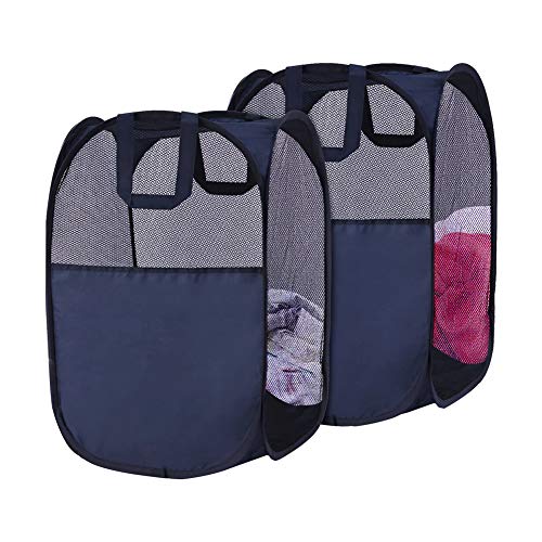 SPINFOX Pop Up Collapsible Laundry Baskets, 2 Pack Foldable Mesh Popup Laundry Hamper with Reinforced Carry Handles, Mesh Laundry...