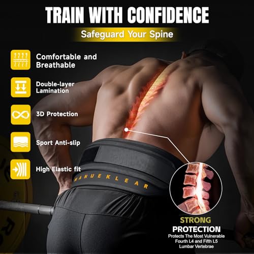 Image of MANUEKLEAR Quick Locking Weighted Belt, Double-Layer Dip for Weight Lifting, Weighted Pull Up for Powerlifting Squat (Black, L(34-37in))