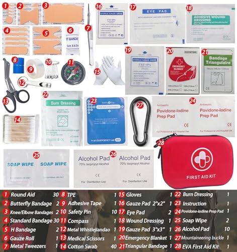 Image of First Aid Kit 152 Piece Waterproof Hard Shell Portable Medical Kit, Red | Waterproof Hard Shell Portable IFAK Emergency Kits for Home, Camping, Hiking, Sports, Office, Travel, Outdoor