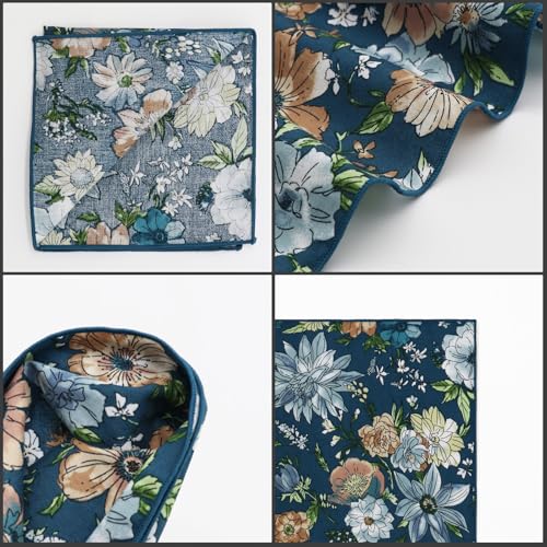 Image of Floral Pocket Squares for Men with Holder Printed Flower Mens Handkerchief Cotton Suit Pocket Hanky for Wedding