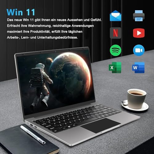 WOZIFAN Win 11 Laptop 14 Zoll Notebook 256GB SSD Unterstützung 1TB SSD Erweiterung Traditioneller 2.4G+5G WiFi Bluetooth 4.2 USB HDMI 1920x1080 FHD PC mit Drahtloser Maus-Grau – Bild 3