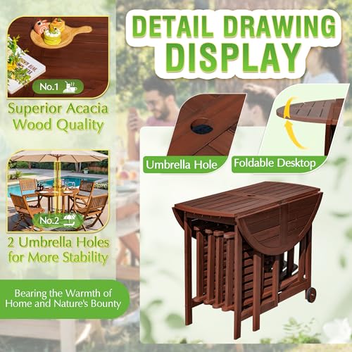 image for Greesum 5 Piece Patio Dining Set Outdoor Acacia Wood Furniture All-Wea