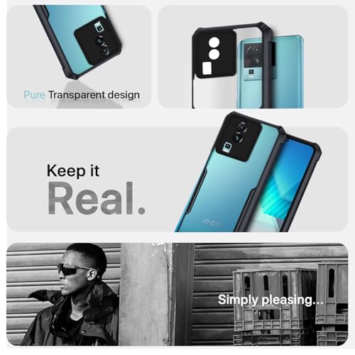 Image of Outlouders Back Cover for iQOO Neo 7 5G | Ultra Hybrid Transparent | Full Camera Protection | Raised Edge | Crystal Clear Bumper Case(Black)