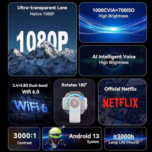 Image of AUN Power Plus Projector, Dolby Atmos, 100% Certified Net - Flix, Prime, 18000 Lumens, Fully Sealed, Voice Remote, HDR10+ Projector 4k Ultra HD, Fully Automatic,1080p Native, Dual HDMI-ARC, Hotstar