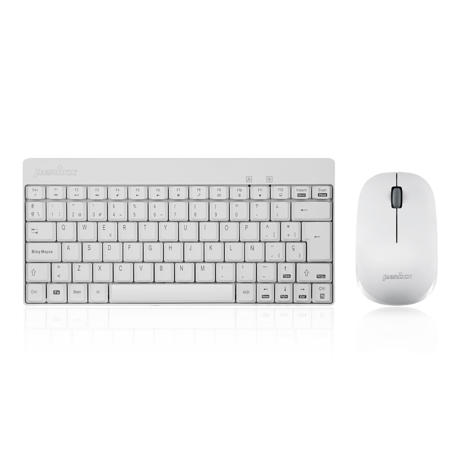 Perixx PERIDUO-712W Combo Teclado Pequeño y Ratón Inalámbrico para Windows, 2.4 GHz con Receptor USB, QWERTY Español, Blanco