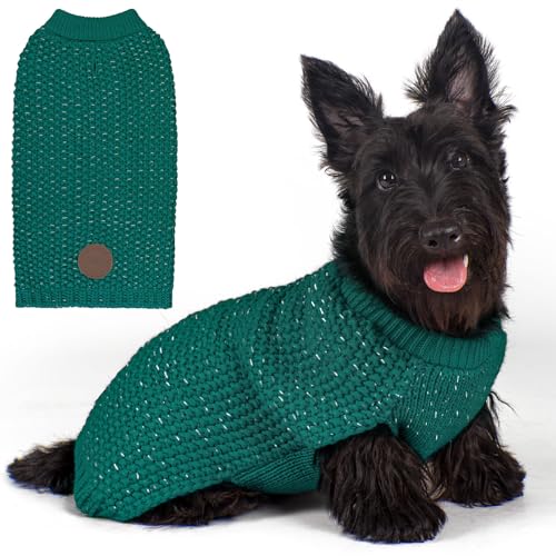 Image of KYEESE Reflective Yarn Dog Sweater for Small Medium Dog Thick Knit Pullover | Reflective for Visibility, Leash Hole for Walk, Stretchy Fit, Lightweight & Warm, Gentle on Sensitive Skin, Winter Daily Wear