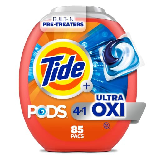 Image of Tide 4-in-1 Ultra Oxi PODS Laundry Detergent Pacs, 85 Count, HE Compatible, Built in Pre-treater for Stains