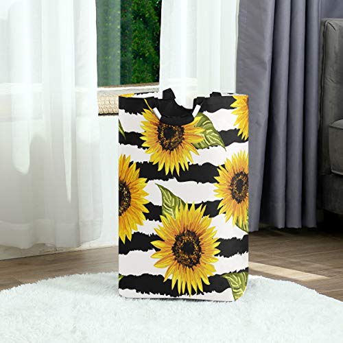 Large Sunflower Flora Stripe Laundry Bag Foldable Laundry Basket Collapsible Laundry Hamper Durable Storage Bin For College Dorm Bedroon Bathroom And Travel #TOP1