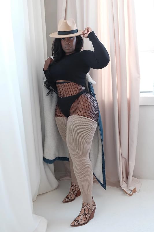 Image of Thunda Thighs Plus Size Thigh High Socks, Over the Knee High Boot Stockings Leg Warmers, Extra Long & Thick Socks