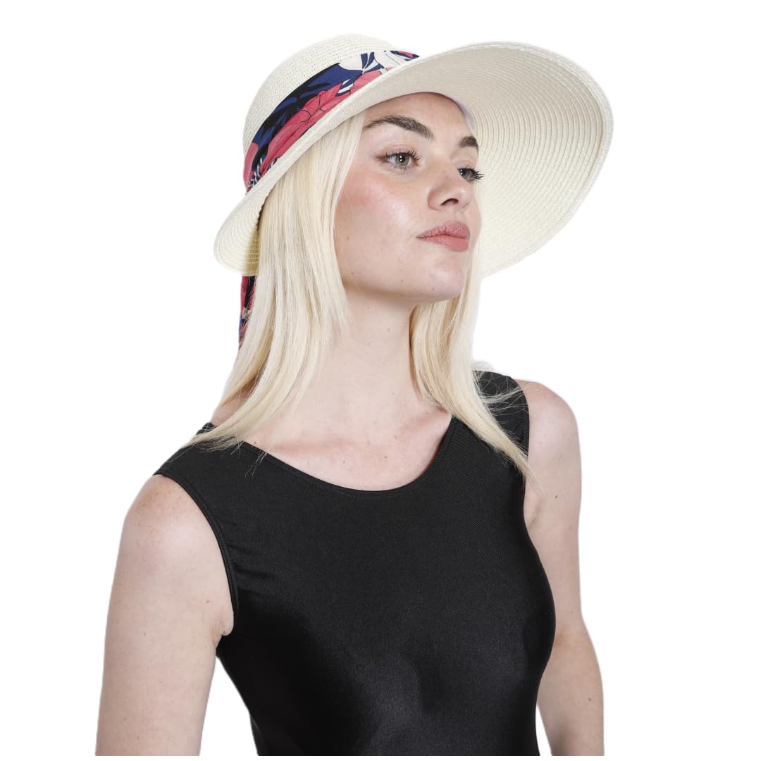 Carnavalife Sombrero de Paja de Playa para Mujer, Pamela de ala Ancha, Banda Floral Gorro Grande Verano, Ajustable