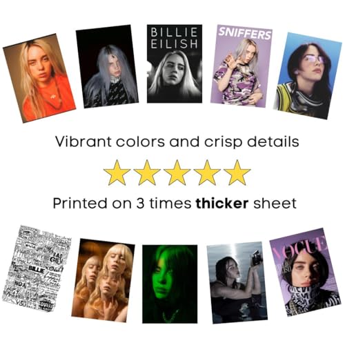Image of auraposter Paper Billie Eilish Poster (Set of 40) Mini Posters (15 x10 cm) Billie Eilish's songs for Wall, Bedroom, Living room | Singer Billie Eilish Posters | Glue Dots Included
