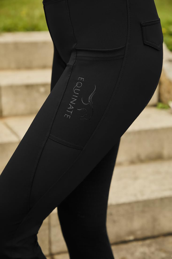 Equinate Damen Reitleggings Jules - Reithose mit Vollbesatz Grip rutschfest und Handytaschen - atmungsaktiv elastisch bequem