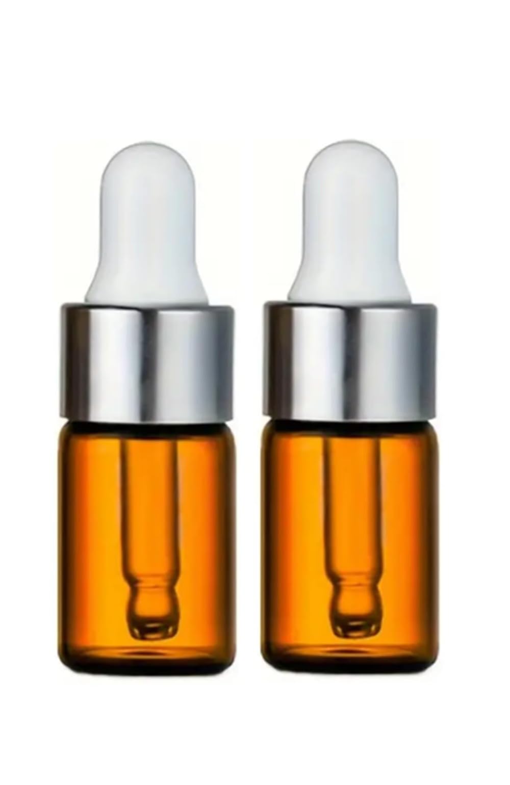 CMJ™ 2 x 3ml Amber Brown Pipette Empty Glass Dropper Bottles Aromatherapy Essential Oil Sample Travel Dropping Bottle with Silver White Lid (Two Bottles)