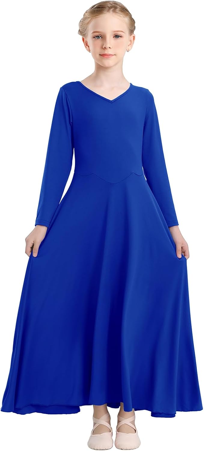 Girls Praise Dance Dress Metallic Block Rules Liturgical Worship Dance Costumes Swing Lyrical Dancewear