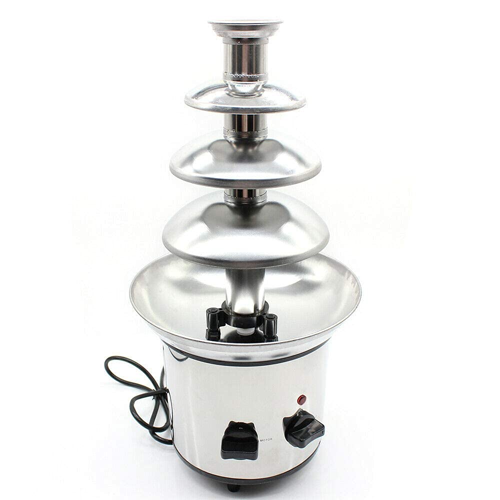 Chocolate Fountain Machine, 4-Tier Stainless Steel Chocolate Melts Dipping Fondue Fountain With Sealing System, Electric Commercial Chocolate Waterfall Heated Melting Machine Adjustable Temperature