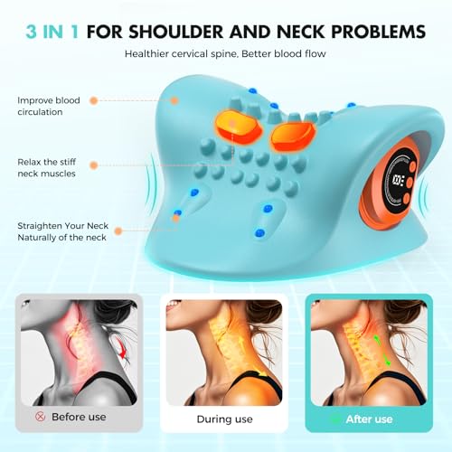Image of Smedz Neck Massager 2026 New Upgrade 3 in 1 Portable Massager with Heat and Comfortable Stretching - Adjustable Intensity for Neck and Shoulder Relaxation at Home, Office.USB-C Rechargeable
