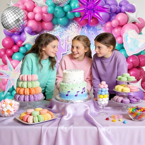 Image of JOGAMS 166Pcs K-Pop Balloon Arch Kit, Hot Pink Purple Teal Blue Balloons with Disco Star Iridescent Heart Foil Balloons for K-Pop Music Fan Birthday Prom Music Stage Concert-Style Backdrop Party