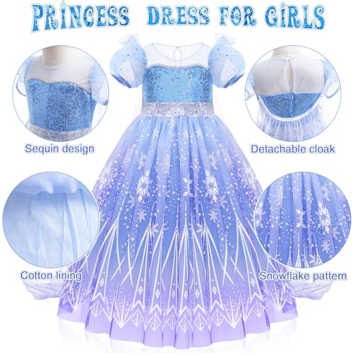 G.C Girls Light Up Elsa Frozen Costume Dress Princess Dress Up Clothes With Cape Toddler Kids Wig Crown Jewelry Halloween Cosplay Birthday Party Gifts thumb #4