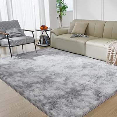 Super Soft Rugs for Living Room, 4X6 Fluffy Shag Area Rugs, High Pile Soft Carpet for Bedroom and Kids Room, Home Decor, Tie-Dyed Light Grey