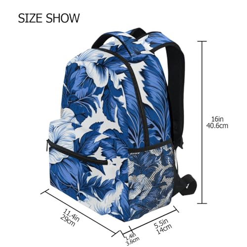 Blue White Flower Backpack for School Boys Girls Laptop Travel Backpack Book Bag Daypack 11.4 ×16 In M4