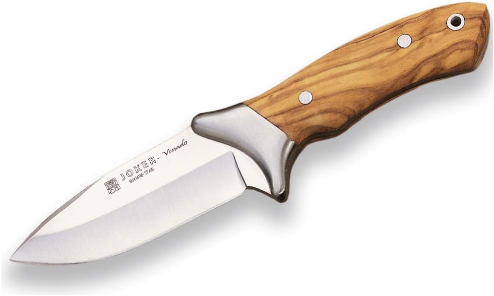 Joker Skinning Knife Venado CO06, with Olive Wood Handle and MOVA Blade of 4.33 inches, Stainless Steel Ferrule, 220 gr, Fishing Tool, Hunting, Camping and Hiking.