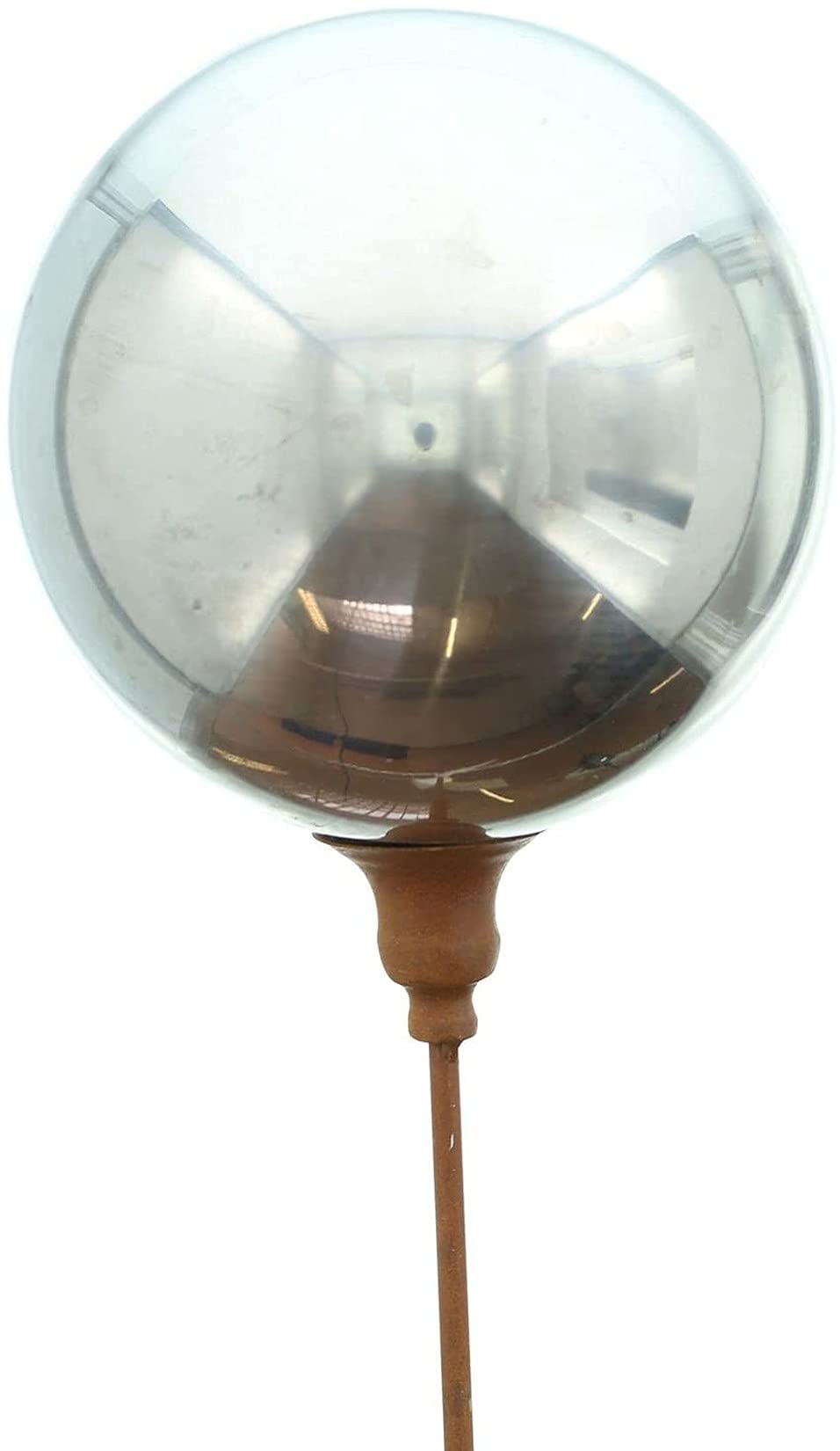 Dekoleidenschaft Boule de jardin en métal aspect rouille, 118 cm de haut, fiche décorative avec boule miroir, décoration de jardin pour l'extérieur, piquet en métal