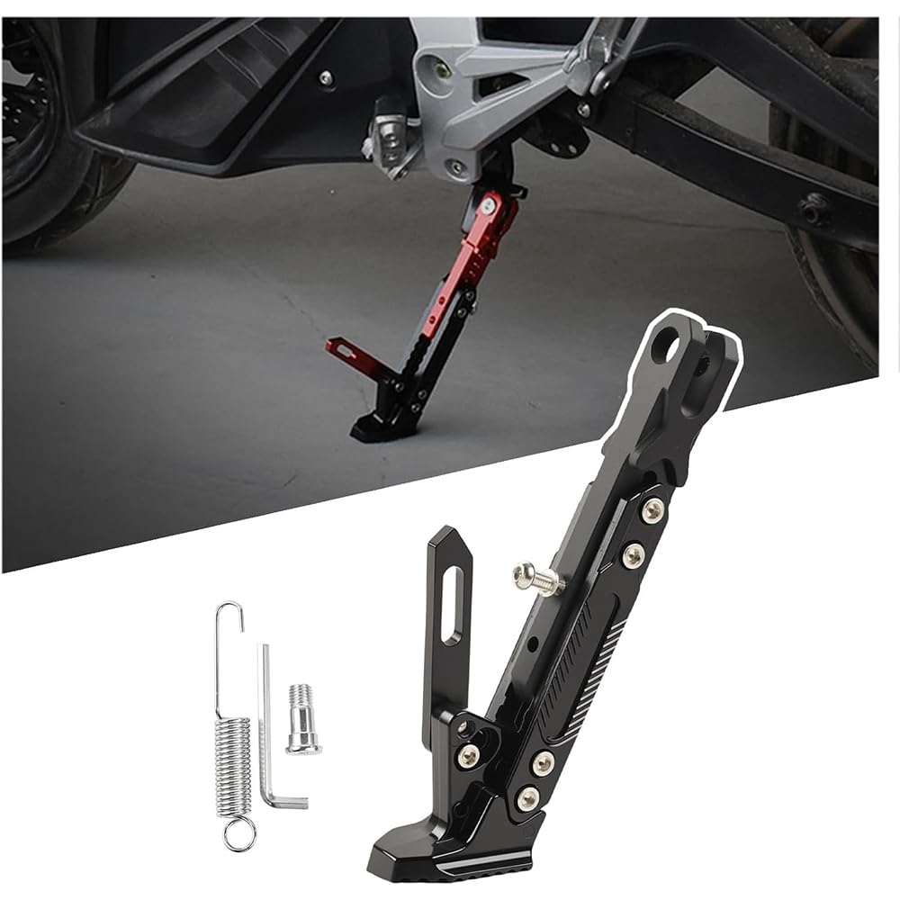 UDJCHK Motorcycle Kickstand for Vespa LX 50 2T/4T/4V/Navy/LX 50cc 2T/4T/LX150/LX50 4T, CNC Aluminum Alloy Parking Foot Brace Non-Slip Support Kickstand, Adjustable Side Stand with Spring Lock