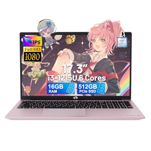 NIMO 17.3" IPS FHD-Laptop, Intel 6 Cores i3-1215U 16GB RAM 512GB SSD (Beat Ryzen 5 7520U, Up to 4.4GHz) Computer with 65W GaN Type C Fingerprint Backlit Keyboard, for Home Student and Business