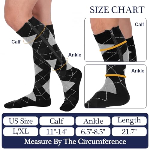 Image of Tarpop 4 Pairs Men Zipper Compression Socks Colorful 20-30mmhg Compression Stockings with Zipper for Men Women Swelling Edema