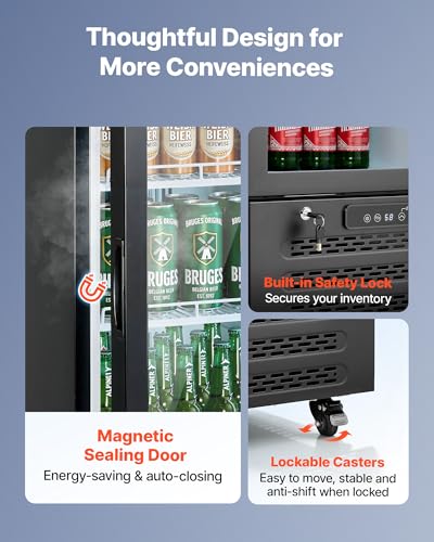 Image of VEVOR Commercial Merchandiser Refrigerator, 7.5 Cu.Ft / 213 L Glass Door Display Refrigerator, Upright Beverage Cooler with Customizable Lightbox, 4 Adjustable Shelves & Soft LED Light for Homes Shops