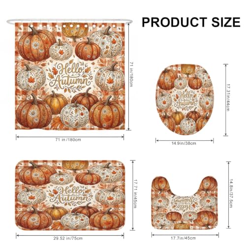 Rideaux de douche citrouille en textile premium lavable avec tapis orange