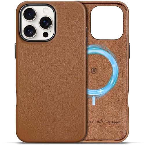 SHIELDON Genuine Leather Case for iPhone 16 Pro Max 5G 6.9 Saddle Brown