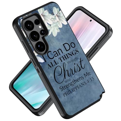 ZXHSBROK for Samsung Galaxy S26 Ultra Case, Military Grade Heavy Duty 3-Layer Shockproof Drop Protective Cover for Samsung Galaxy S26 Ultra 5G 6.9" 2026, Floral Quote Bible Verse Philippians 4:13