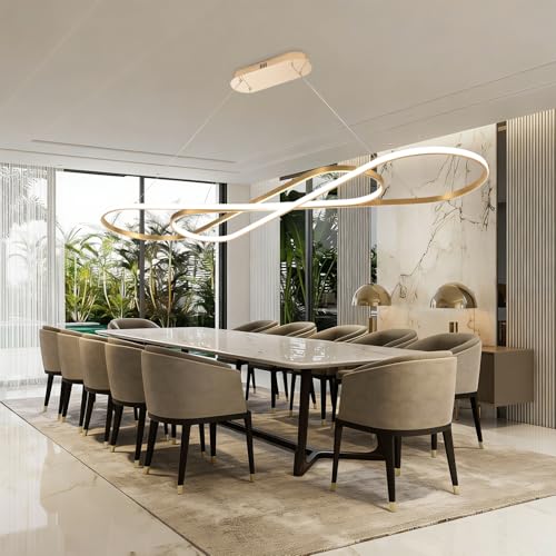 Image of Large Gold Led Chandelier 59.06in Modern LED Pendant Light for Dining Room Dimmable Kitchen Island Lighting