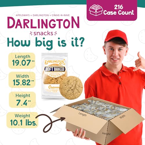 Image of Darlington Snacks Individually Wrapped Oatmeal Cookies Soft Baked, 100% Nut Free Soft Baked Cookies Oatmeal, Made in USA, 0.75 Oz, 216 Count