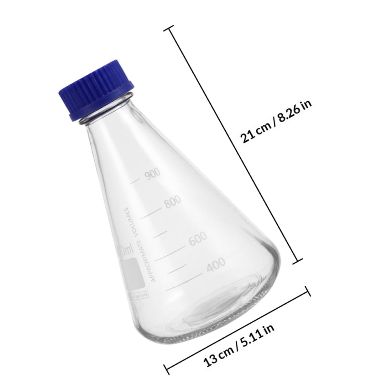 PRETYZOOM Beute di Erlenmeyer in Vetro Tappo Blu, Scala Graduata Chiara, Set da 2 Bottiglie da 1000 Ml per Esperimenti Scientifici e Uso Scolastico Laboratoristico