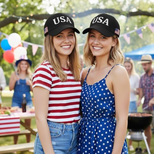 Image of USA Flag Baseball Cap American Patriotic Trucker Hat Father Dad Mother Mom Adjustable Sportswear Hat for Men Women Adults