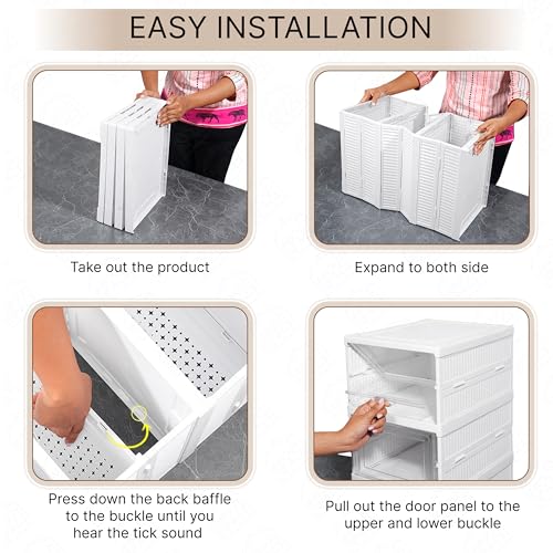 Image of ABOUT SPACE 3 Layer Plastic Shoe Rack |Foldable Shoe Organizer Storage Box|Collapsible Shoe Rack for Sneakers, Boots|Multipurpose Cabinet Organizer for Shoe, Slippers,Books (White 25.5 x 34.5 x 53 cm)