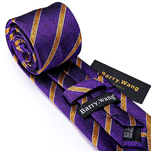 Image of Barry.Wang Tie Sets for Men Silk Stripe Necktie Woven Checkered Handkerchief Cufflinks Formal Business Wedding